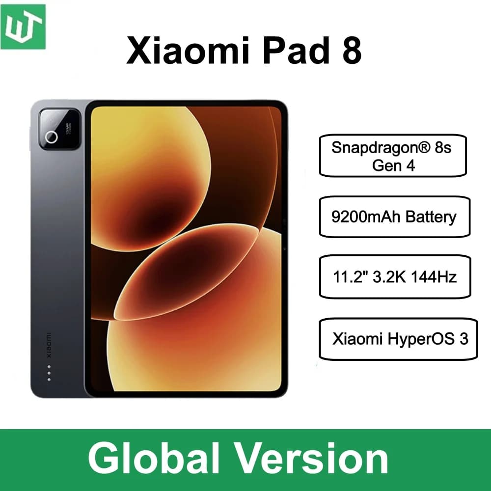 Xiaomi Pad 8 Global Version, Tablet 11.2" with Display 3.2K 144Hz, Snapdragon ® 9200mAh 8s Gen 4 Battery, Turbo Charging 45W, HyperOS 3