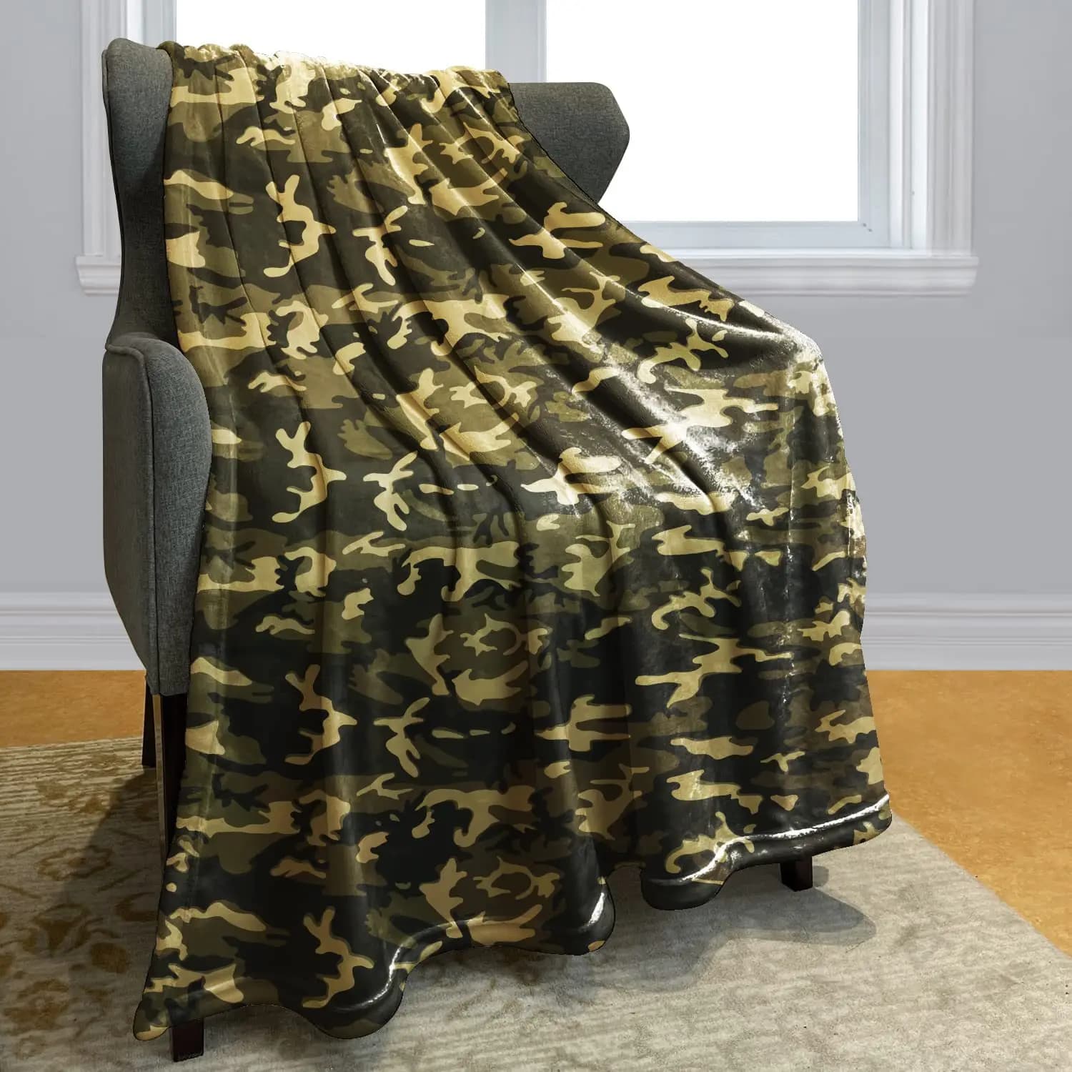 Coperta morbida per divano in flanella di velluto per camera da letto in poliestere stampato digitale con motivo mimetico Coperte morbide in pile per letti