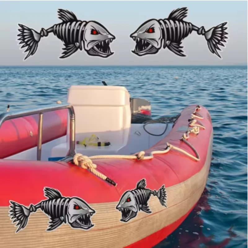 1 pair of waterproof fish skeleton stickers for kayak diy fishing boat canoe auto truck sun protection decal vinyl decal modification furniture