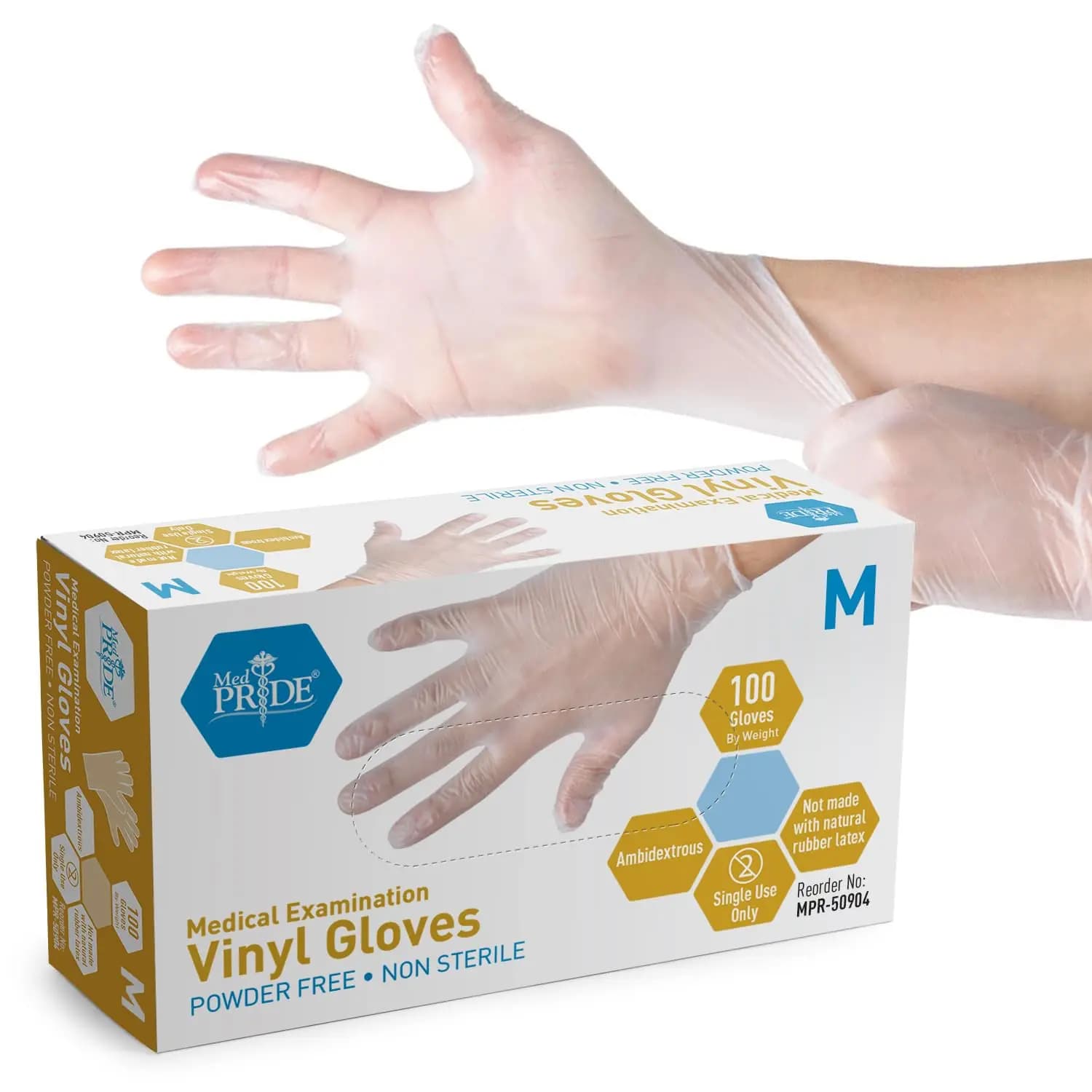 Guanti Monouso in Vinile per Esami, Senza Lattice e Senza Polvere, Ultra Resistenti, Taglia Media, Confezione da 100