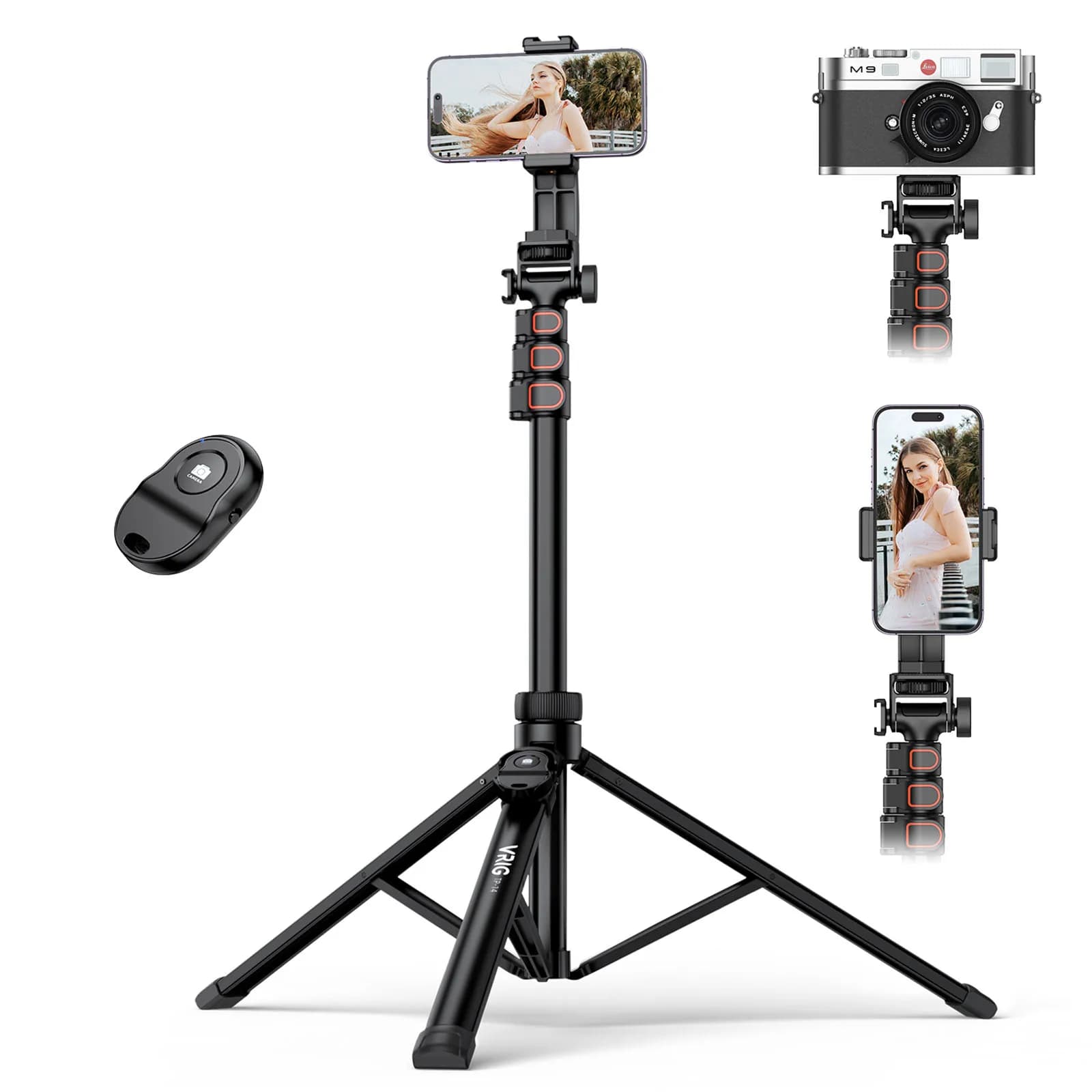 Vrig UURig TP-14 Treppiede per telefono live da 160 cm con treppiede per selfie stick regolabile con vite da 1/4" per spada panoramica dal vivo