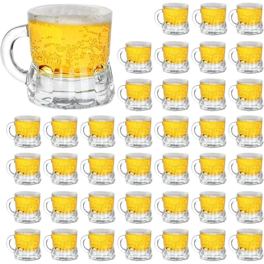 Mini tazze da birra, 40 bicchieri da shot in vero vetro, bicchieri da birra trasparenti da 1 Oz con manici Bicchieri da degustazione Stein per birra a base pesante per Be