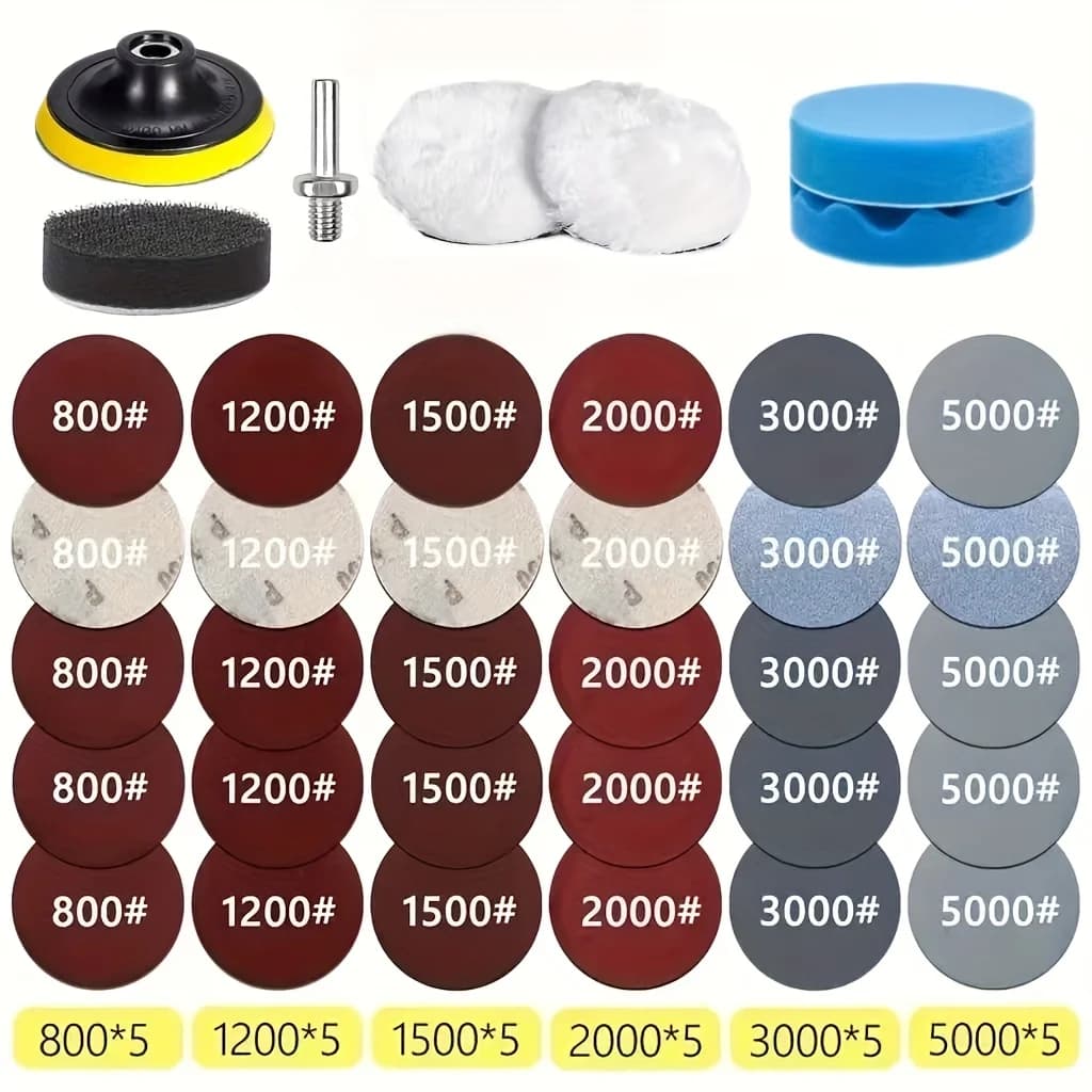 37 pcs Repair kit headlights sanding Polishing system Silicon carbide discs Paper support Wax sponge 3 inch DIY car details