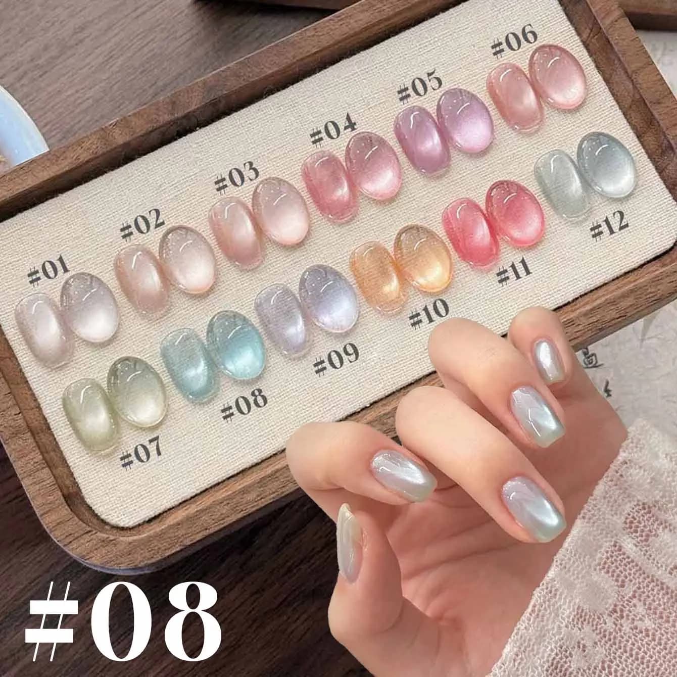 MIANEL 12ML 1PZ 2026 New Gel Nail Effect Cat Eye Jiangnan Bistro, Ice Translucent with Glass Beads for Manicure and Nail Art