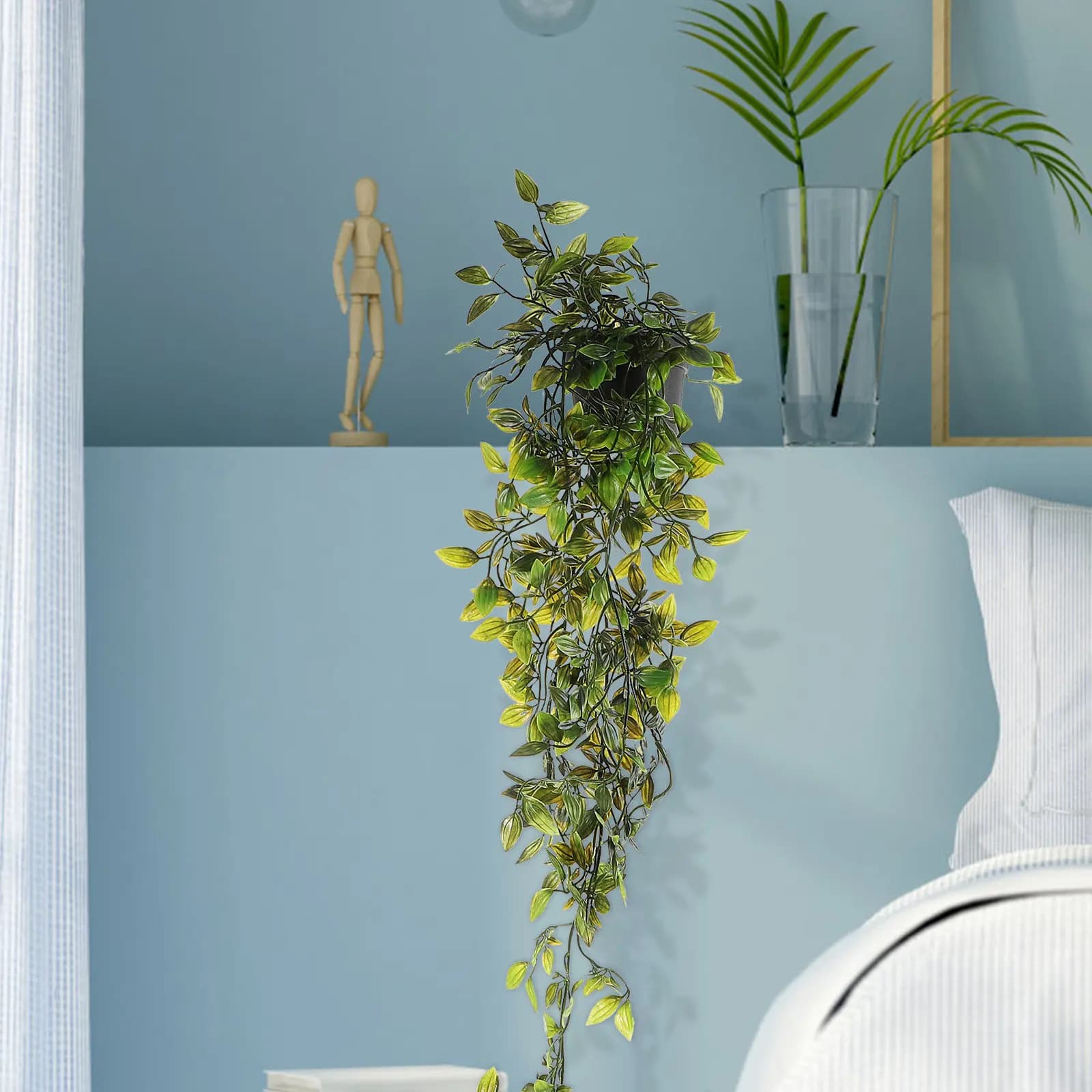 1Pcs Wall Mounted Artificial Rattan Plant Vine Pendant Realistic Simulation Hanging Decor Garden Fence Indoor Outdoor Decoration