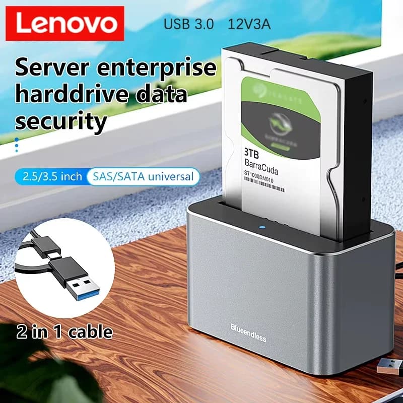 Case Esterno per Disco Rigido Lenovo 2.5/3.5 Pollici SAS/SATA, Docking Station SATA a USB 3.0, Caddy HDD, Case HDD SATA, Box HDD