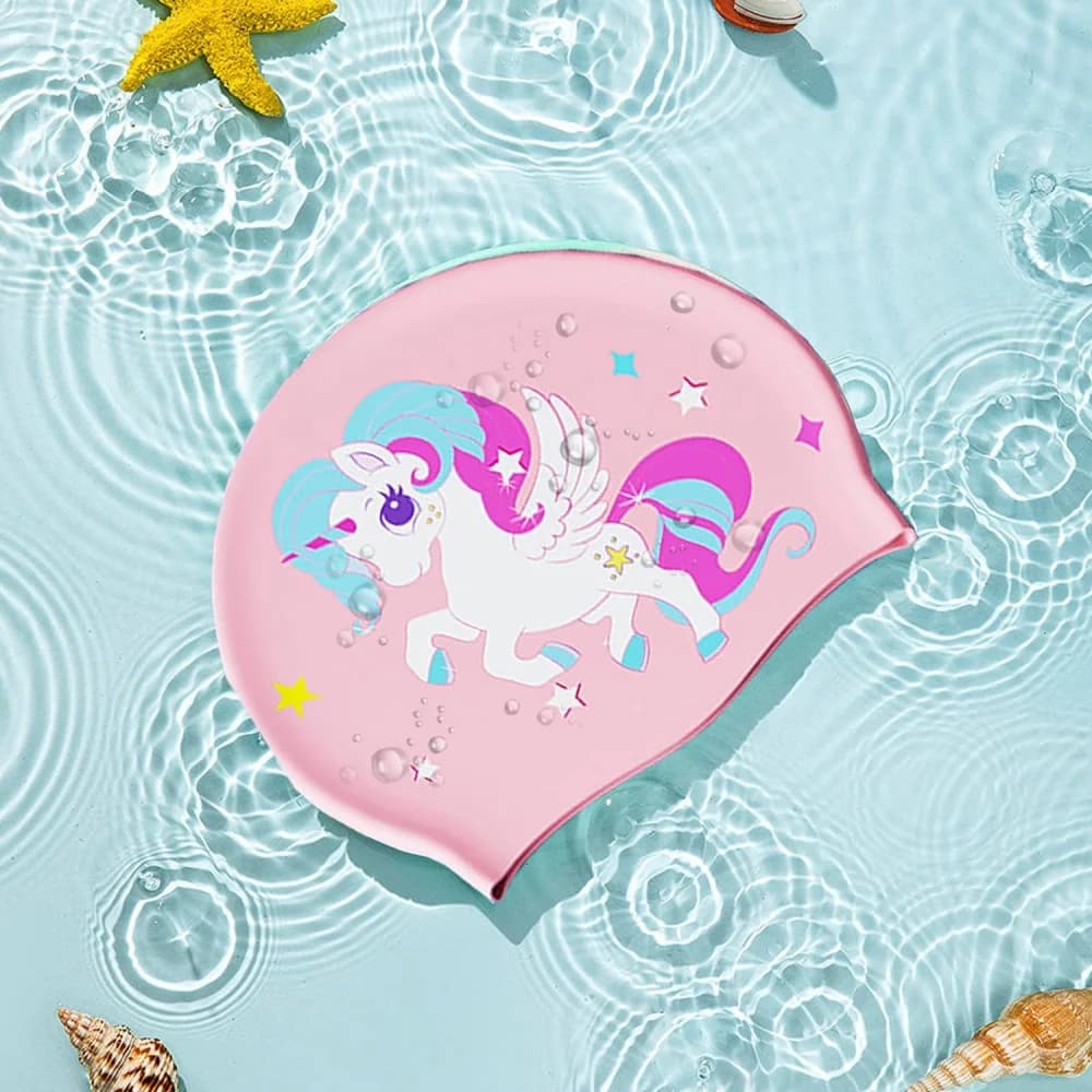 Children's Swimwear Silicone with Animated Cards, Ear Protection, for Pool and Water Sports, Children's Bath Hat and Girls