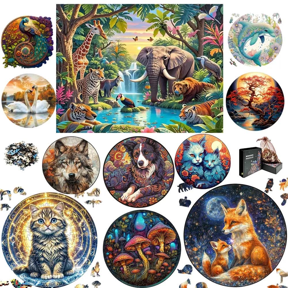 Puzzle decompresso con animali in legno di volpe per bambini adulti Gatto adorabile Elefante Puzzle di alta qualità Cervello Twister Giocattoli Regali di festa
