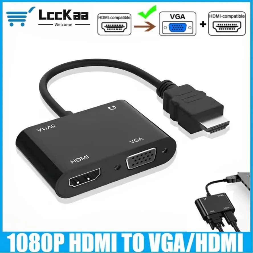 Splitter adapter from HDMI to VGA 2 in 1 1080P with 3.5 mm audio converter for desktop computer laptop PC monitor HDTV projector