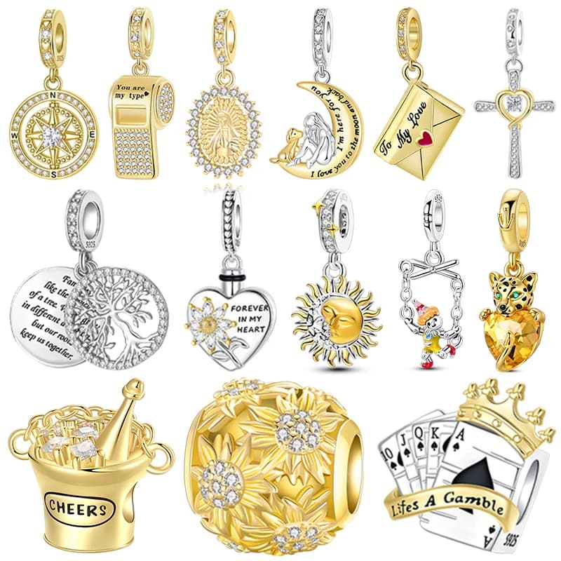 925 Sterling Silver Golden Envelope Whistle Sun Beads Pendants Charms Fit Original Bracelets Fashion Jewelry Gift