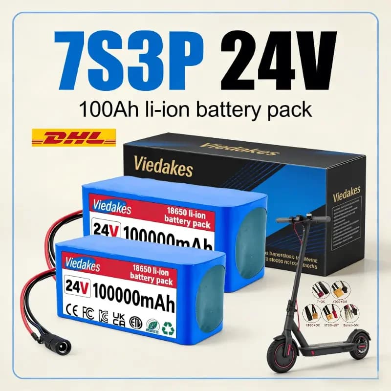 High capacity 7S3P 24V 100Ah Lithium Battery for Wheelchairs 21700 100000mAh Rechargeable Pack with 29.4V 2A Fast Charger