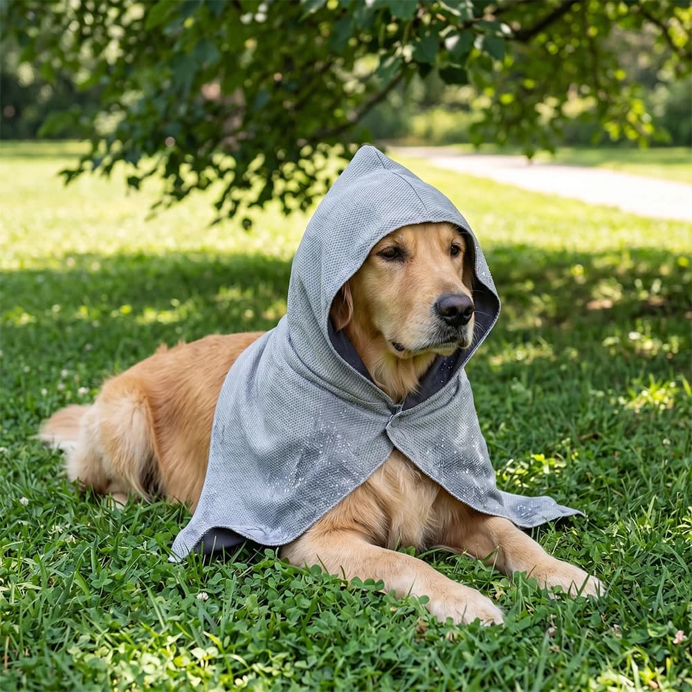 1PC Dog Cooling Towel Hooded Shawls Instant Reusable Ice Free Bandana Snap Button Pullover Capes Summer Outdoor Travel Sun Coats