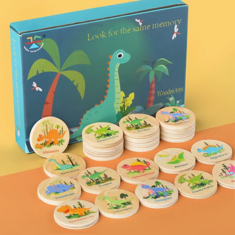 Gioco di memoria Giocattolo di abbinamento di dinosauri Gioco da tavolo di abbinamento in età prescolare per lo sviluppo dell'apprendimento precoce Giochi in legno Regalo per feste estive