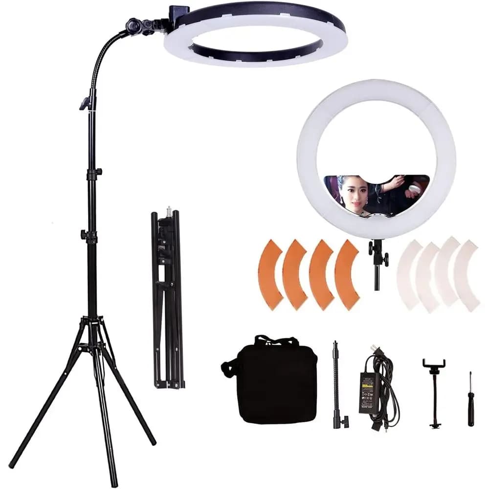 Luce ad Anello LED da 18 LED 65W con Specchio per Tatuaggio Sopracciglia, Extension Ciglia e Fotografia in Studio