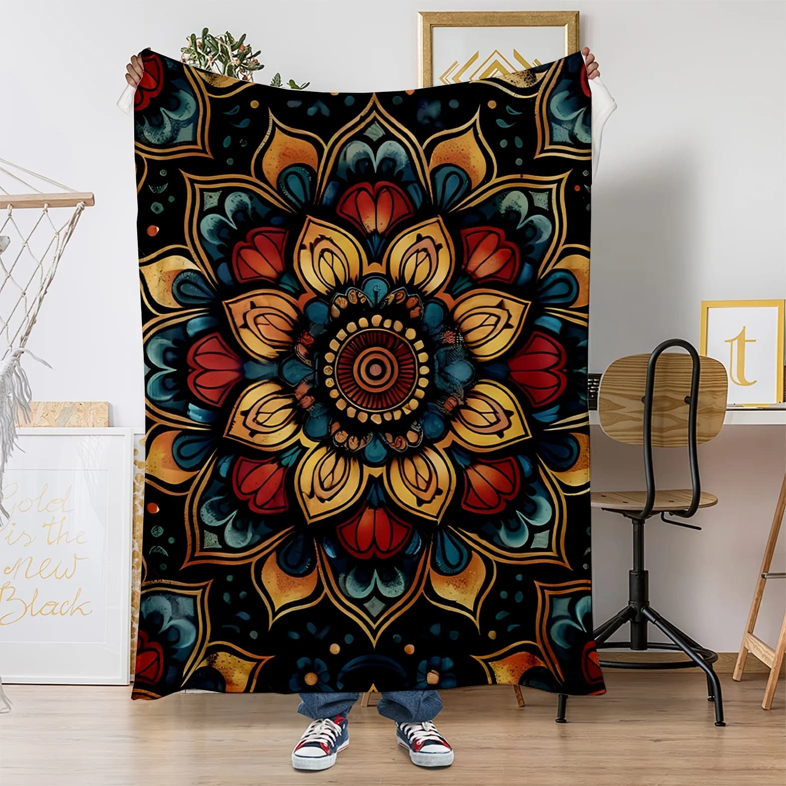 Buddhist lotus pedestal pattern Flannel printed blanket suitable for all seasons suitable for living room office sofa and travel