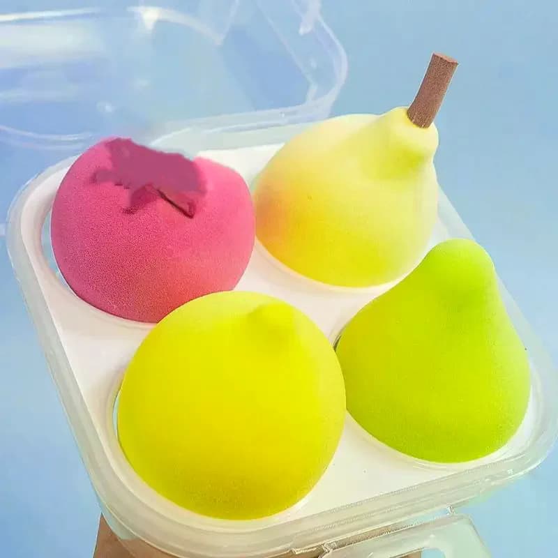 Set di spugne per il trucco da 4 pezzi/scatola, graziose spugne cosmetiche a forma di frutta per fondotinta, crema, correttore, polvere, strumenti di bellezza per il trucco del viso, a forma di pera