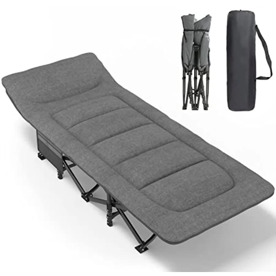 Lettino da campeggio per adulti con cuscino e guanciale, letto pieghevole portatile per dormire, lettino da tenda leggero con borsa per il trasporto, supporta fino a 4 persone