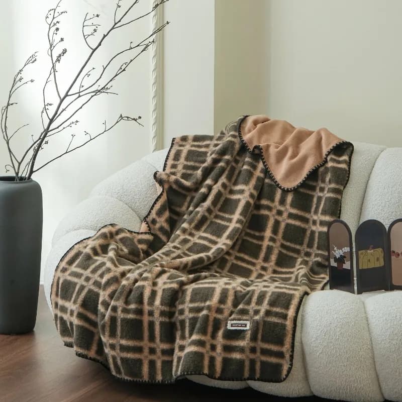 Coperta decorativa in finta lana effetto pile, coperta casual a doppia faccia in pile.