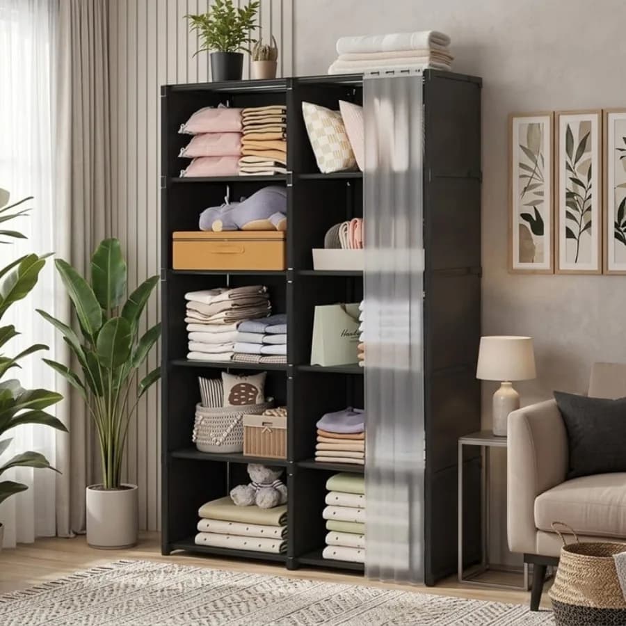 Portable 10-Cube Storage Organizer with Dust-Proof Cover 6-Tier Wardrobe and Garment Shelf Perfect for Closet Space and case So