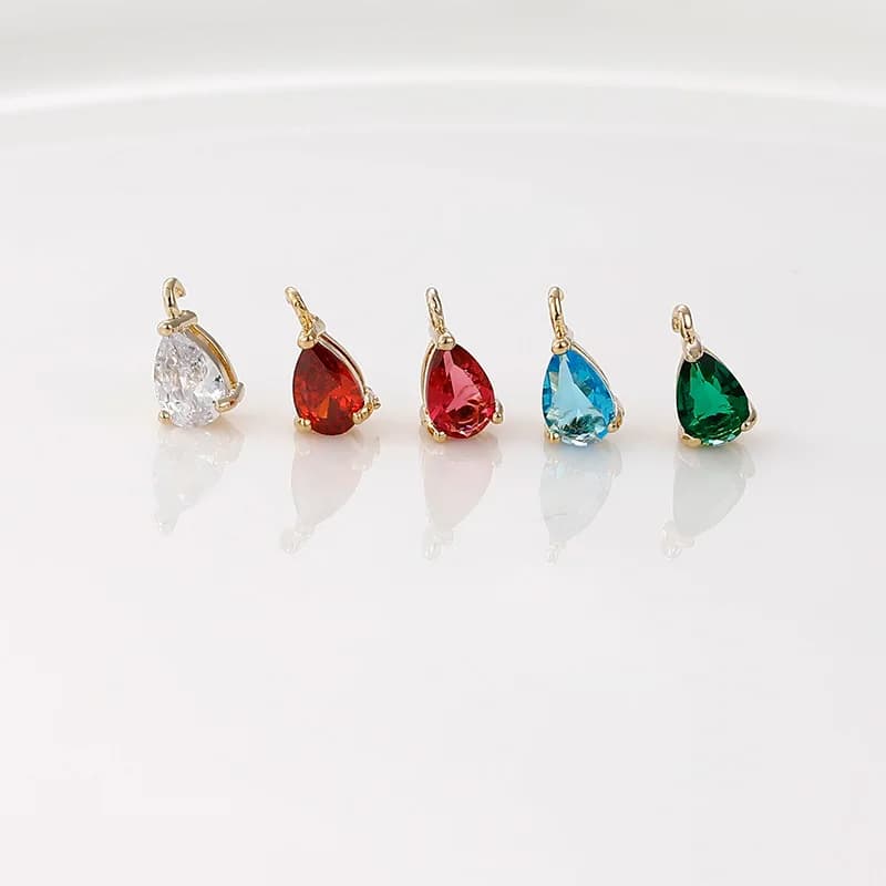Copper Plated 14K Real Gold Mini Water Drop Zircon Pendant Bracelet Necklace Stud Earrings DIY Material Accessories