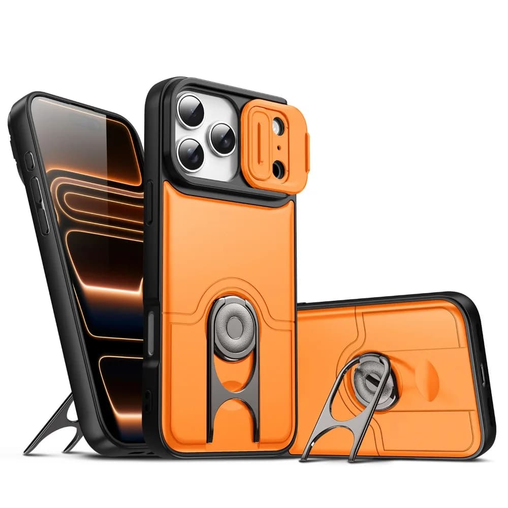 Heavy Duty Case for iPhone 17 Pro 17 16 15 14 13 12 Pro Max Plus Slide Camera Lens Finger Ring Bracket Shockproof Anti-Drop Case