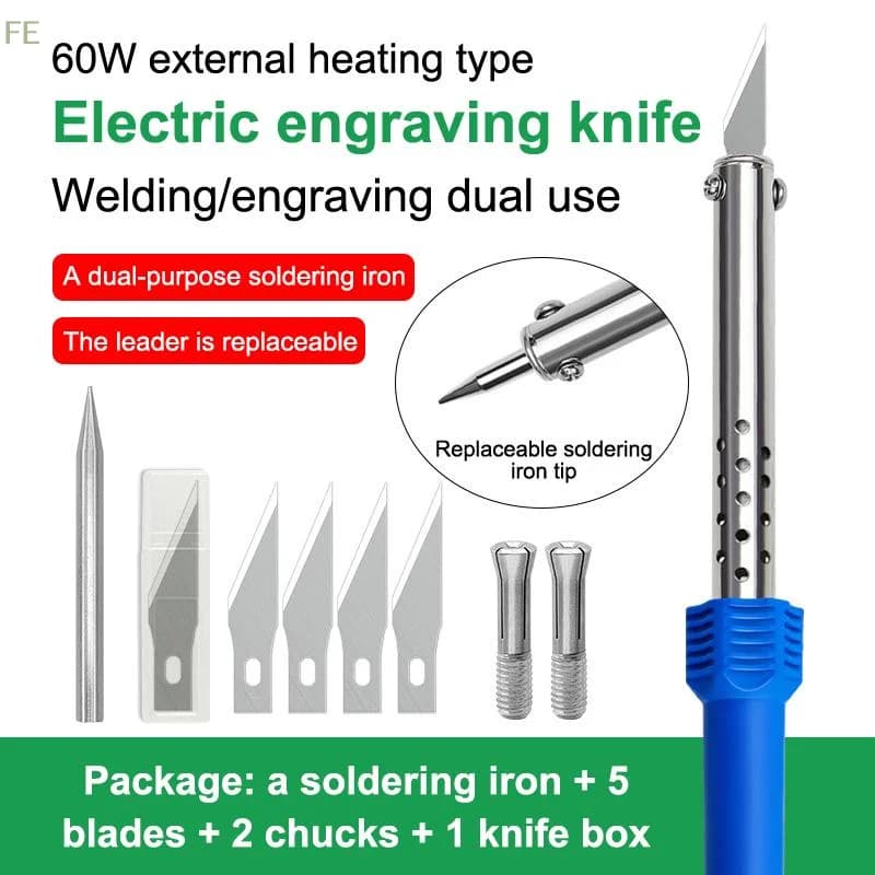 [F] 1/3/9/10Pcs Electric Hot Knife Cutter Kit With Soldering Iron For Carving Plastic Vinyl US EU Plug Multipurpose Diy Tool Set