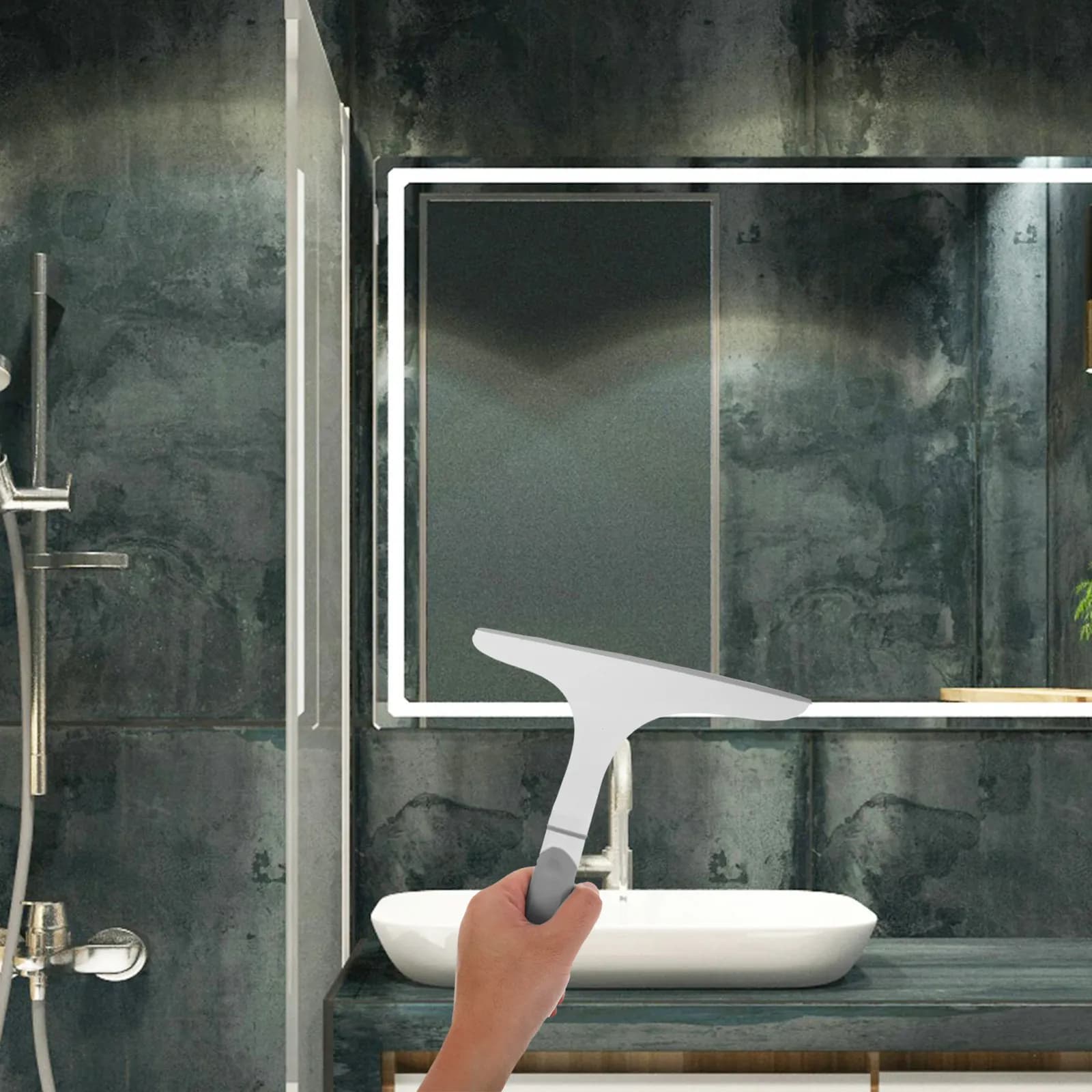 Tergivetro con Manico Curvo per Porte Doccia, Specchi, Tavoli in Vetro, Pulitore Bagno, Rimozione Acqua Senza Aloni, Bordo Flessibile Morbido