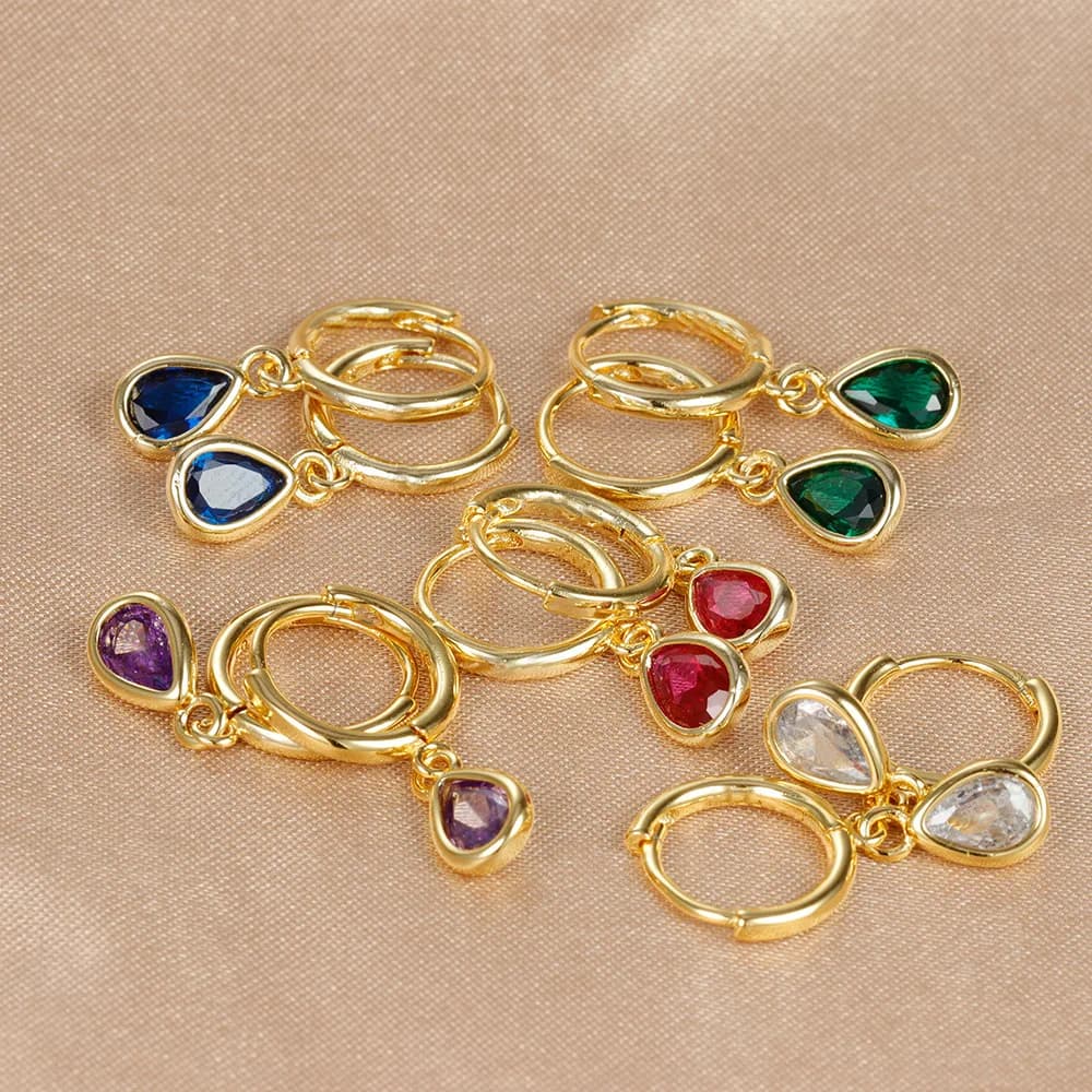 18K Gold Plated Geometry Zircon Water Drop Piercing Hoop Earrings For Women Classic Fashion Jewelry Light Luxury Accessories