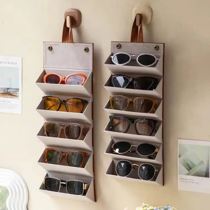 Organizzatore per Occhiali da Sole con 2/3/4/5/6 Scomparti, Scatola Portaoggetti per Accessori da Viaggio, Custodia Pieghevole Portatile da Appendere a Parete
