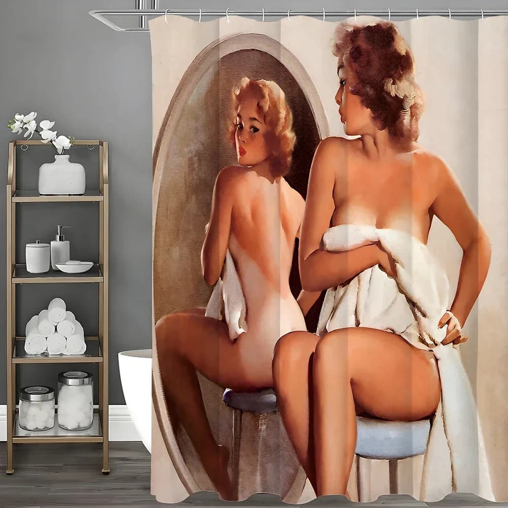 Tenda da doccia da donna sexy, tenda da doccia decorativa per bagno, tenda da doccia impermeabile con ganci