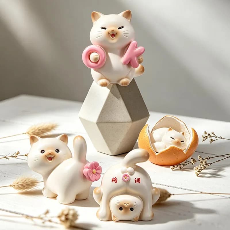 Resin Cat Figurine Blind Box Table Decor 8 Conventional & 1 Hidden Style Random Package Elegant Home Office Craft Ornament