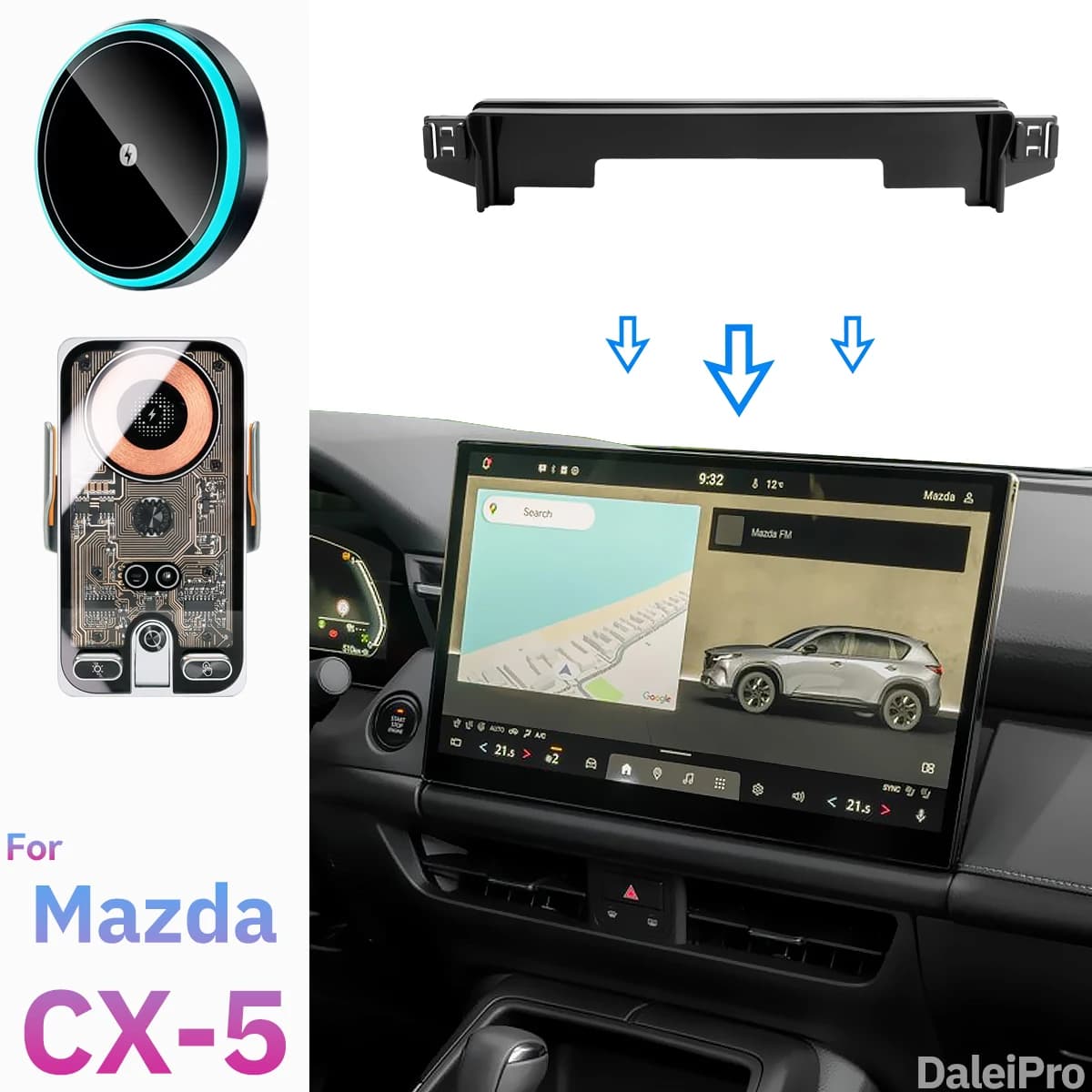 RHD LHD For Mazda cx5 2026 Dual Car Phone Holder Screen Fixed Clip Wireless Charger Phone Mount Qi Phone Charger Mount for CX-5