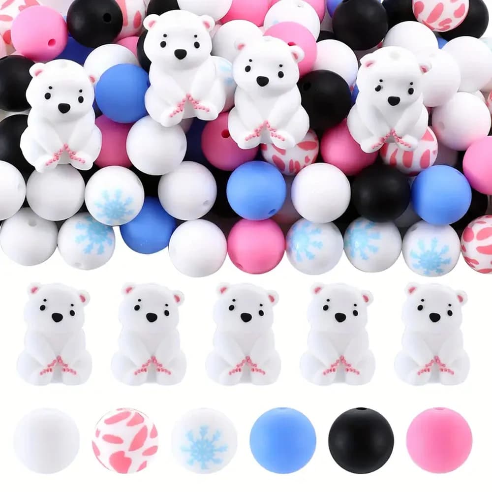 Set di perline in silicone serie Cute Bear da 5/25/45 pezzi, perfetto per l'artigianato fatto a mano fai da te come portachiavi, collane, bracciali, ecc.