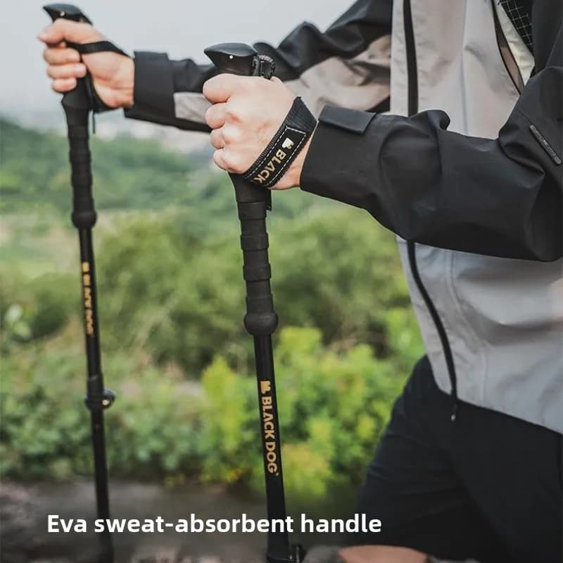 Black Dog Aluminum Hiking Poles Foldable Trekking Telescopic Walking Sticks Lightweight Outdoor Staff Adjustable Height