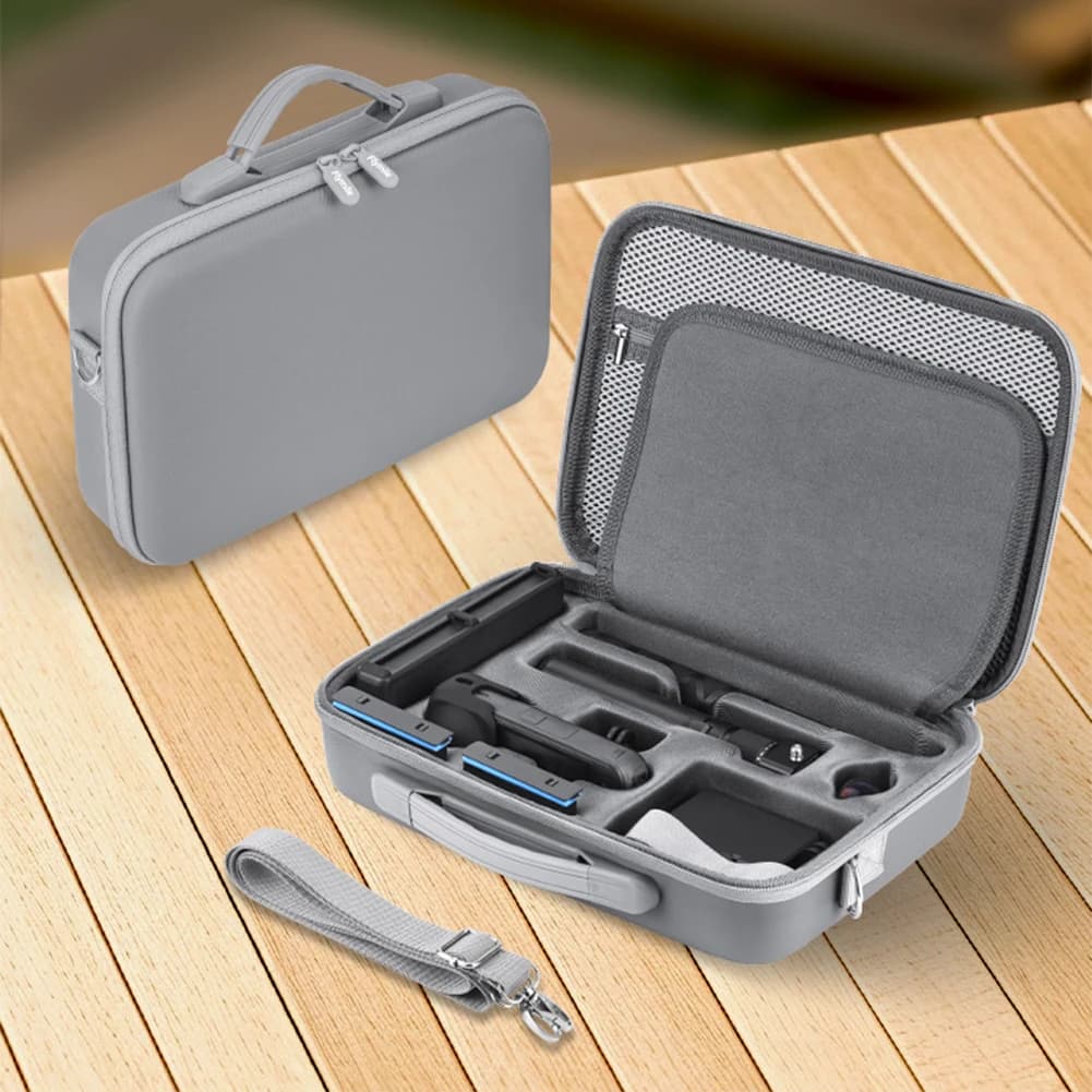 Waterproof and protective transport bag with Insta360 X5 camera strap and other accessories
