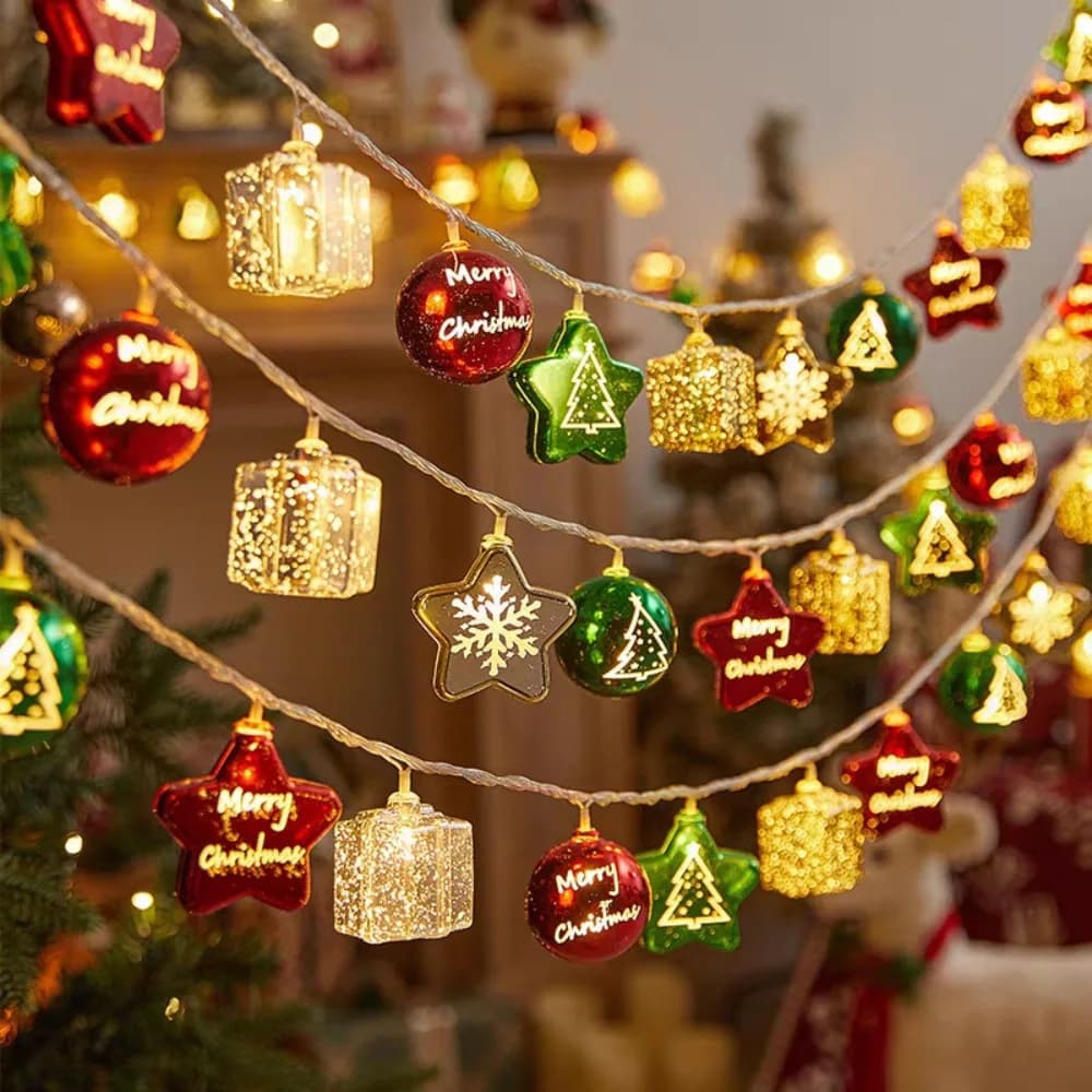 Nuovo bastoncino di zucchero Stringa di luce natalizia Pupazzo di neve Palla rotonda Lampada per albero di Natale Babbo Natale in PVC Buon Natale Decor