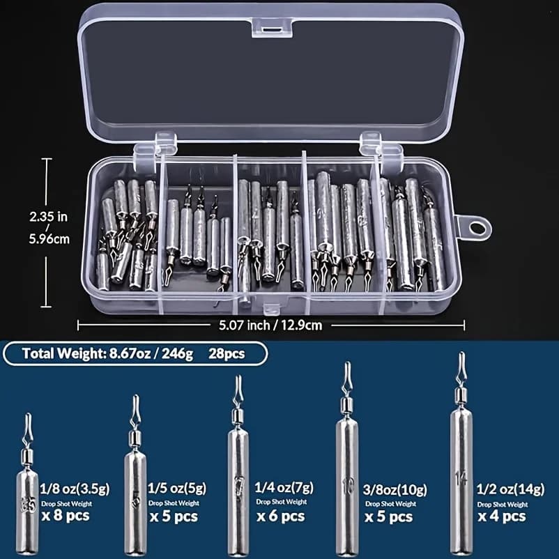 Set di 28 pezzi di pesi da pesca, piombi da pesca, pesi a goccia, kit di pesi da pesca