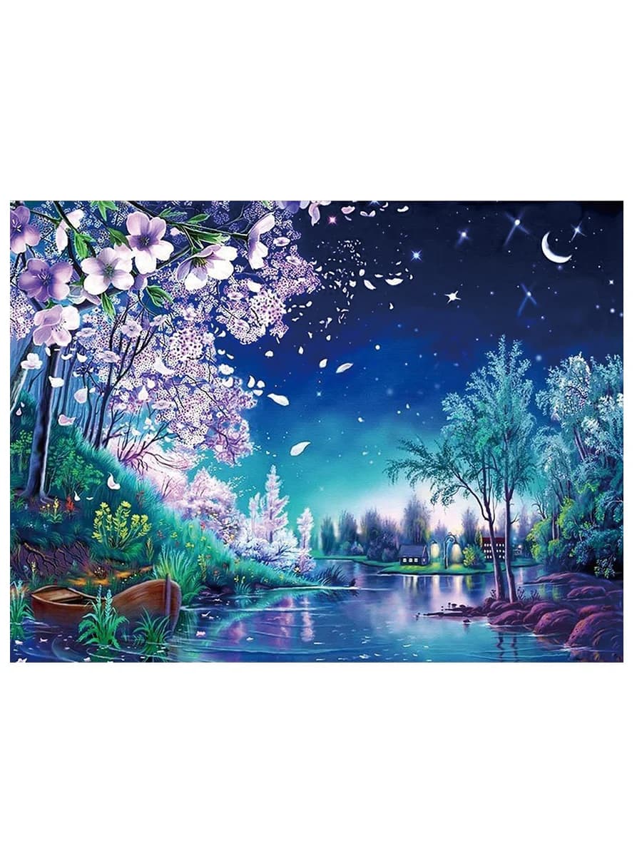Qizui Sky Landscape Cross Stitch DIY Embroidery Kit Flower Living Room Decorative Painting 11CT 9CT Printed Needlework Pack Set