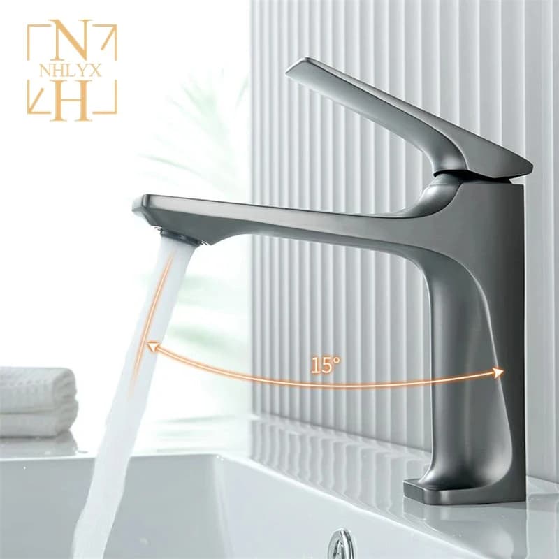 NHLYX Nuovo Moderno Rubinetto per Lavandino del Bagno Maniglia Singola Montaggio su Piano Lavabo Rubinetto per Acqua Nucleo in Ottone Miscelatore Caldo E Freddo Torneira Pia