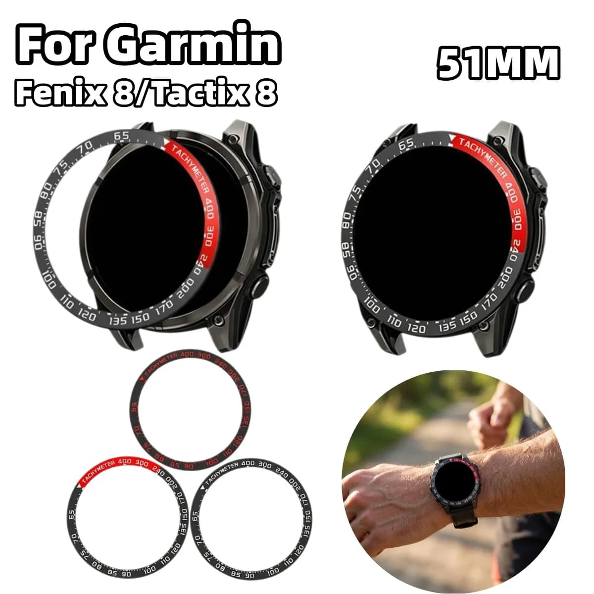 51mm Tachymeter Watch Bezel for Garmin Fenix 8&Tactix 8, Premium Stainless Steel Anti-Scratch Bezel Ring, Watch Bezel Protector