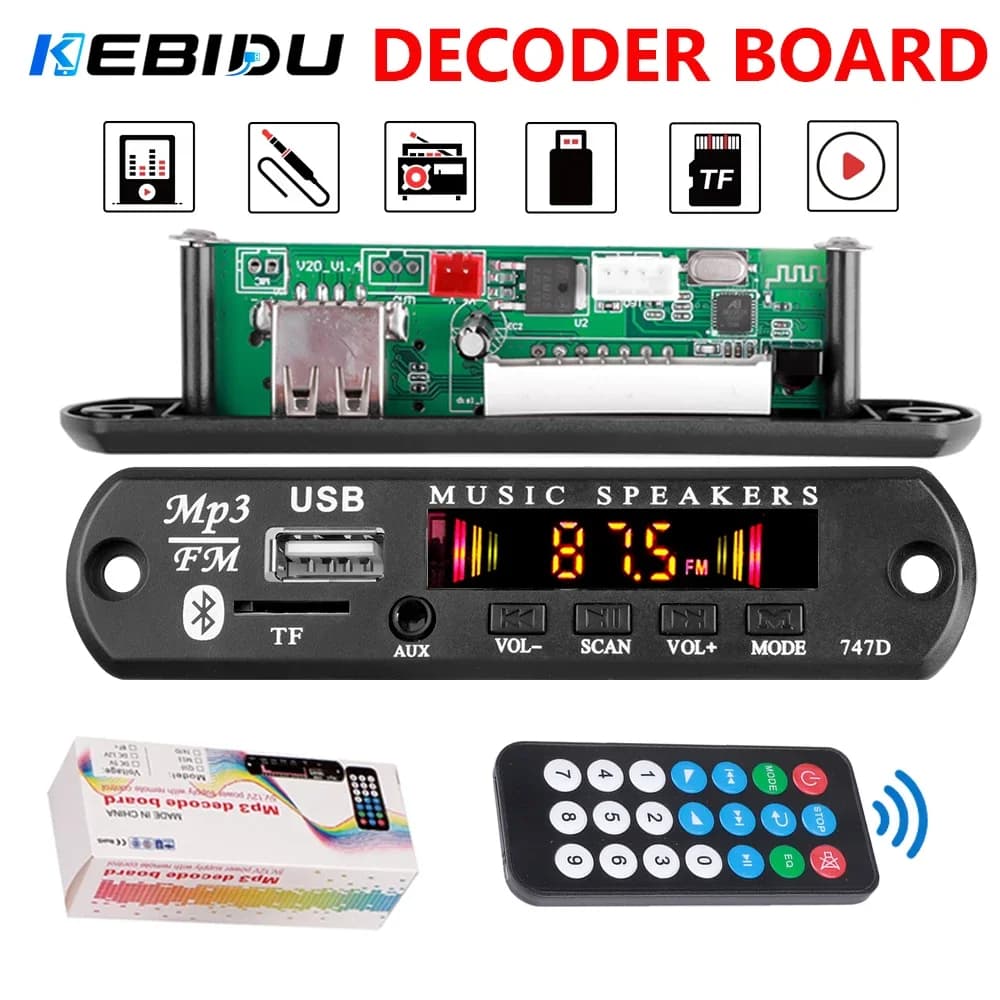 KEBIDU Bluetooth 5.3 MP3 Player DC 12V MP3 Decoder Board Car Wireless Music Player Folder Switching USB TF FM Radio For Speaker