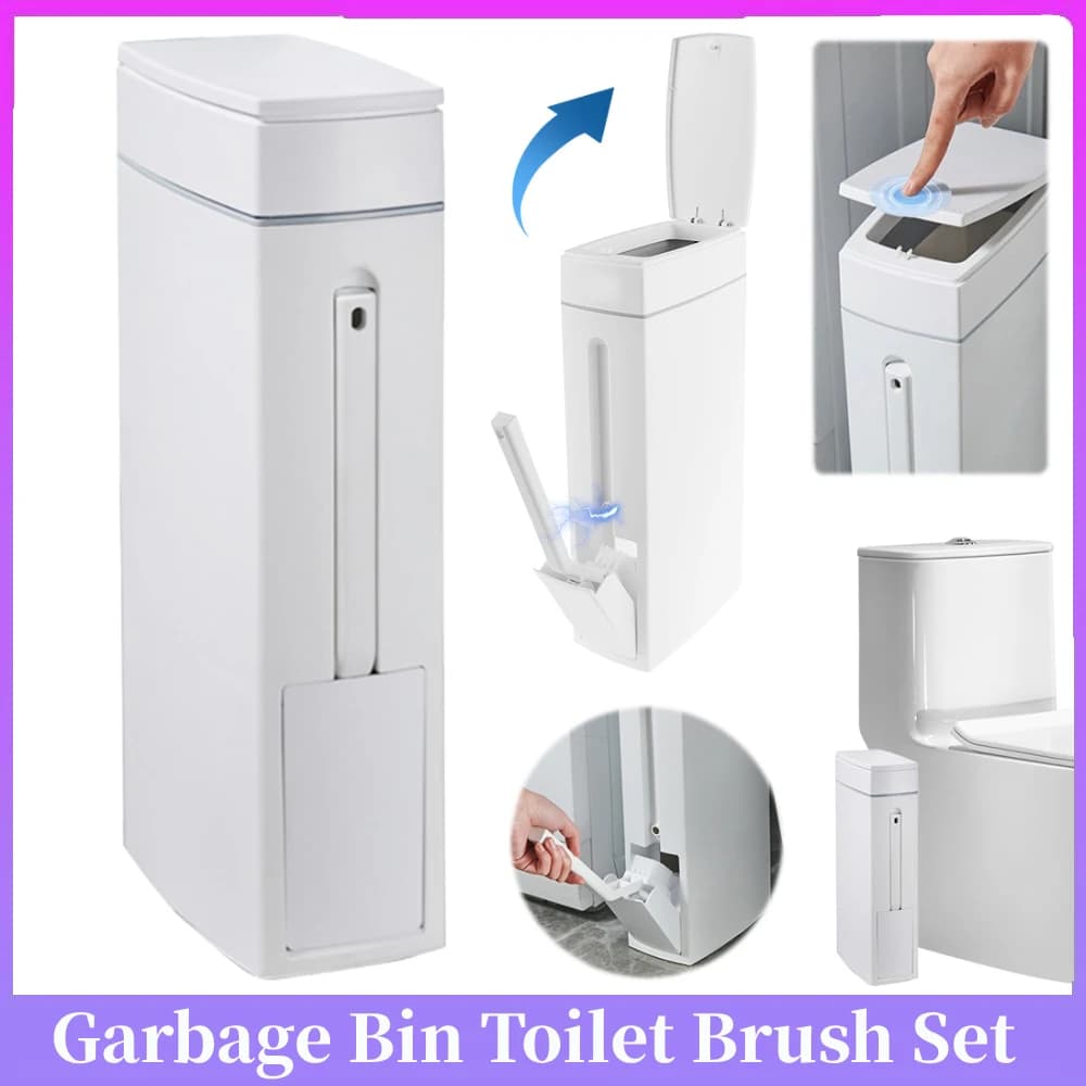 Set 2 in 1: Pattumiera e Spazzola WC, Pattumiera Sottile da Cucina, Pattumiera da Bagno, Spazzola WC con Cinghia, Strumenti per la Pulizia Domestica