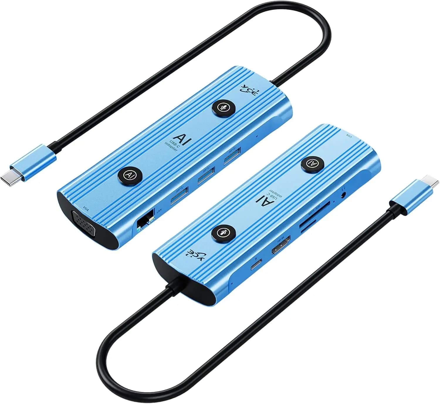 Adattatore Ai USB-C Docking station Smart Type-C, supporto hub Ai 12 in 1 Windows/MacOS,AI Voice DEEPSEEK-R1 HDMI VGA USB RJ45,SD/TF