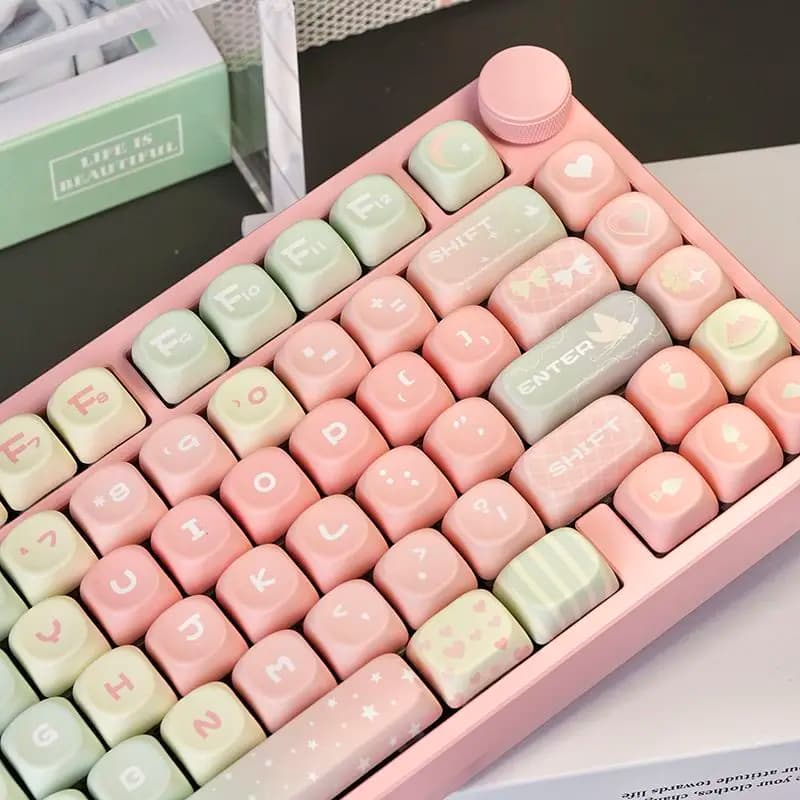 Keycap Sweet Melon MOA in PBT, Altezza Standard, Personalizzato con Sublimazione su Cinque Lati, Rosa, per Ragazze, Adatto a Tastiere Meccaniche
