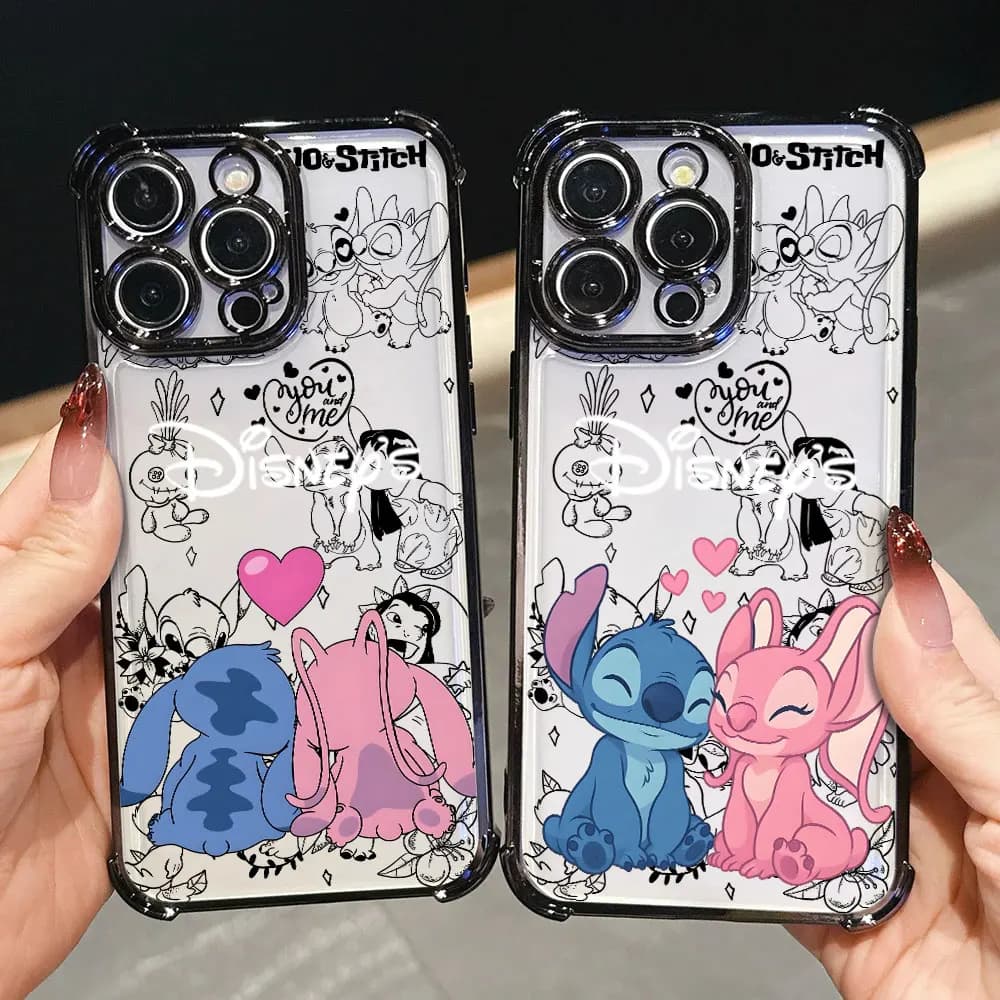 Custodia per telefono D-Disney Lilo & Stitch con placcatura per Samsung S26 S25 S24 S23 S22 S21 S20 FE Note20 Edge Plus Ultra 4G 5G Anti-caduta con airbag