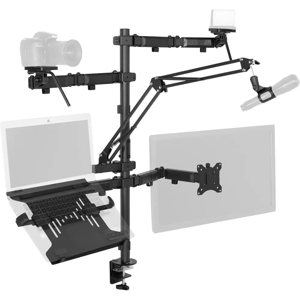 Supporto da scrivania per computer all-in-one, braccio per microfono, supporto per doppio monitor fino a 32 pollici, supporto per laptop, bracci per livestream compatibili