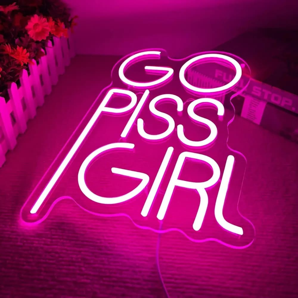 Insegna al Neon 'Go Piss Girl' Rosa, Luce LED Dimmerabile per Scuola, Cultura Pop, Bar, Camera da Letto, Dormitorio, Decorazione Murale, Regalo di Compleanno