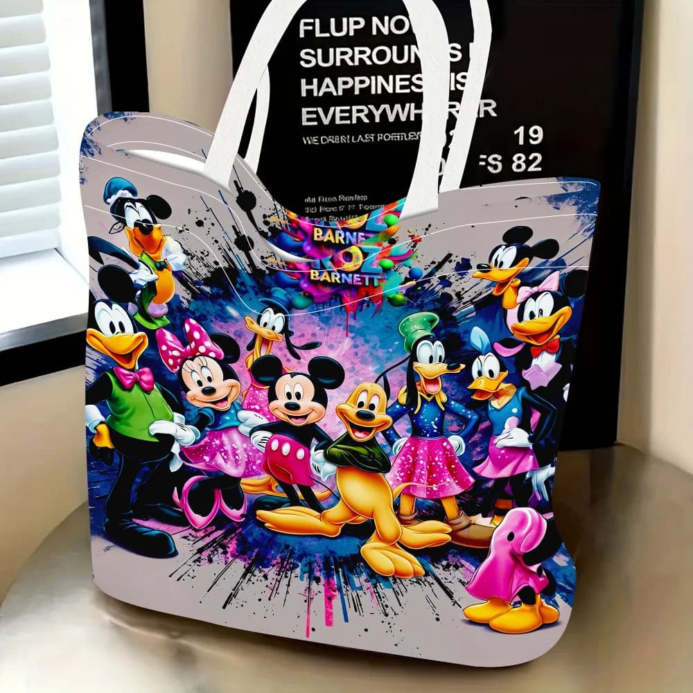 A multifunctional women's bag with zipper and Minnie's motifs and friends, a jewelry bag and a fashionable washing bag.