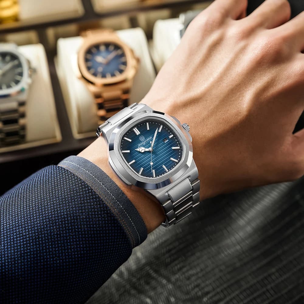 PAAZOMU Luxury Watch, Waterproof 50 ATM, Bright with Date, Stainless Steel, Quadrated Dial, Quartz Watches for Couples