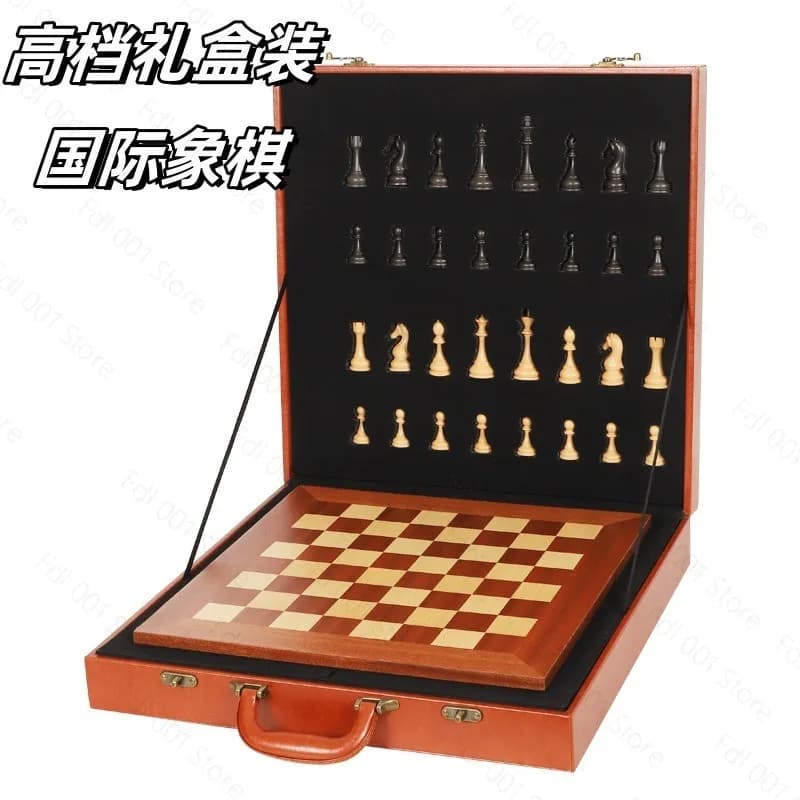 Wood Grain Chess Set Weighted Chess Pieces Wooden Board For Adults Leisure Table Game Gift